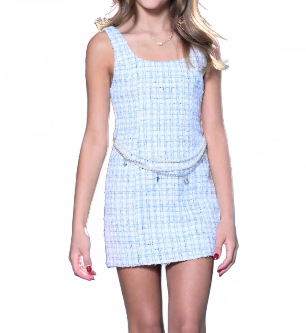 NEW KATIE J NYC miranda chain dress in blue boucle